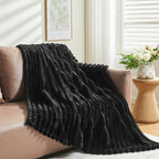 NEWCOSPLAY Super Soft Twin Blanket Black Premium Silky Flannel Fleece 3D Ribbed Jacquard Lightweight Bed Blanket All Season Use (Black Ribbed, Twin(60"x80")) - color: Black Ribbed, size: Twin(60"x80")