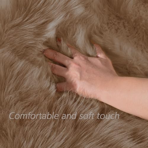 Latepis Brown Beige 2x5 Washable Small Rug Faux Sheepskin Fur Rug Fluffy Shag Rugs for Living Room Bedroom Dorm Furry Plush Rugs Cute Room Decor - color: Beige, size: 2' x 5' (Runner)