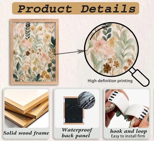 Vexlynora Vintage Watercolor Floral Framed Wall Art - Cottagecore Pastel Flower Canvas Wall Decor Boho Plant painting Picture Retro Country Botanical Artwork for Living Room Bedroom - color: Floral, size: 16"L x 12"W