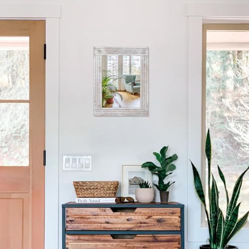 Mirrors for Wall Rustic Wooden Frame Rectangle Mirror Vintage Hanging Mirror for Bedroom Bathroom Living Room Farmhouse Wall Decor White Small 16" x 12 " - color: Rustic White, size: 16"L x 12"W
