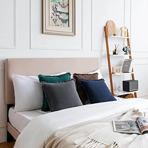 AmHoo Pack of 2 Linen Pillow Covers with Tassels Fringed Decorative Rustic Natural Throw Pillowcase Cushion for Couch Sofa Bedroom 18 x 18-Inch Navy Blue - color: Navy Blue, size: 18" x 18" (Pack of 2)