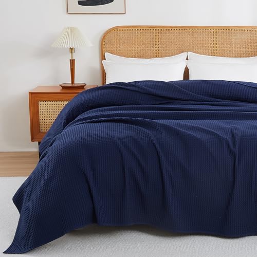 100% Egyptian Cotton Waffle Weave Throw Blanket for Bed Couch Sofa Home Decor, Soft Lightweight Bed & Couch Blanket for All Seasons (Navy Blue - Full Size - 84 * 90") - color: Navy Blue, size: Full - 84*90''