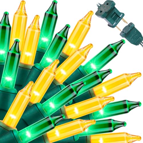 LAMPHOME St. Patrick's Day Mini String Lights, Super-Bright Extendable Green and Yellow Christmas Lights Decoration 100Lights 19.6ft UL Certified Mini Bulb for Outdoor Christmas Tree Decor - color: Green and Yellow