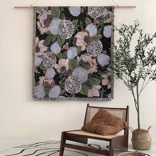 Boho Throw Blanket Reversible Cotton Bohemian Tapestry Hippie Room Decor Double Sided (Boho Flower Dark 50"x60") - color: Boho Flower Dark 2, size: 50*60 inch