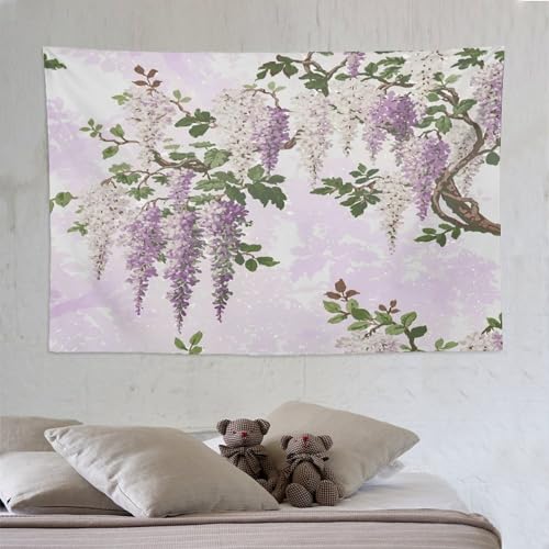 HZOHNAGO Lavender Flower Tapestry Fantasy Purple Floral Green Leaves Botanical Pattern Printed Wall Tapestry Wall Hanging for Bedroom Living Room Dorm 90" W x 60" H - color: Lavender-1, size: 90"L x 60"W