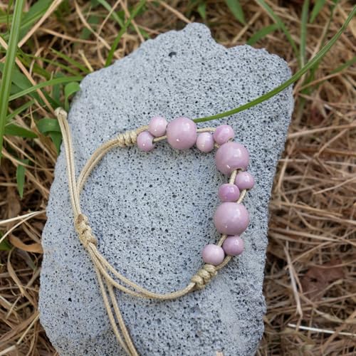 Handmade Green Boho Bracelets for Women, Bohemian Ceramic Beads Bracelets for Friends, Trendy Porcelain Stone Beaded Bracelets for Sisters - color: purple and green
