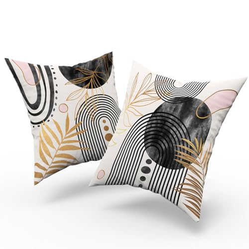 Black and Pink Pillows Boho Pillow Covers 20x20 Tropical Leaf Throw Pillows Mid Century Modern Couch Pillows for Living Room Set of 4 Geometric Bohemian Couch Covers - color: Blackboho, size: 20" x 20" (Pack of 4)