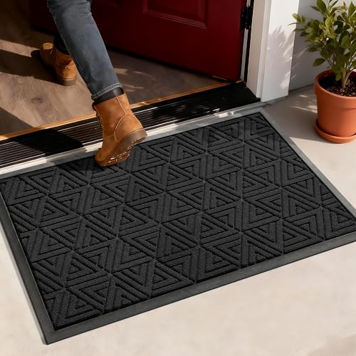 Yimobra Outdoor Mats for Front Door 29.5x17, Stops Mud & Dirt at Entrance, Fits Garage & Patio, All-Weather Waterproof Non Slip Outdoor Indoor Welcome Mat, Black - color: Black, size: 29.5x17 Inch