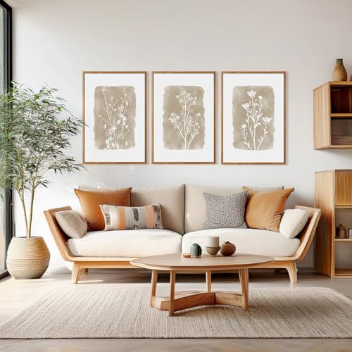 CHDITB Vintage Floral Framed Canvas Wall Art Set Of 3, Minimalist Wall Decor, Nature Inspired Wildflower Wall Painting, Neutral Botanical Flower Art Prints For Dining Room Bedroom Decor(12X16 Inch) - color: Floral wall art 2