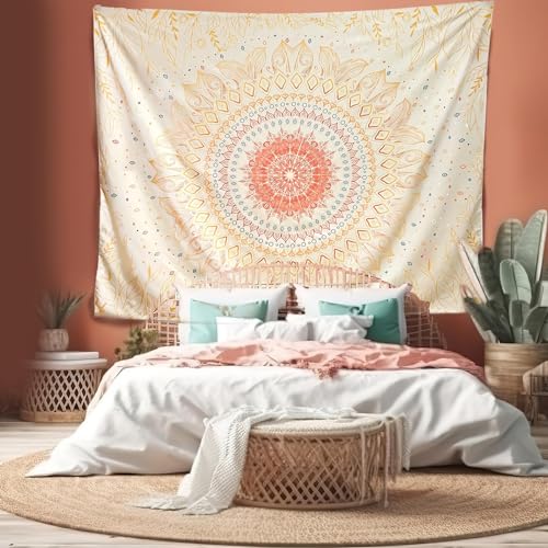 Damanse Floral Tapestry Wall Hanging Cute,Boho Wall Tapestry for Bedroom Aesthetic,Mandala Living Room Decor for Teen Girls (Yellow, 49.2"x59.1") - color: Yellow, size: 59.1"L x 49.2"W