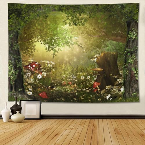 Keiutexe Fantasy Enchanted Forest Mushroom Tapestry 60" X 40" Magical Fairytale Wonderland Wall Hanging Party Decorations Home Decor For Bedroom Living Room Dorm (150 X 100cm) - color: Forest Mushroom, size: 60 X 40 Inch