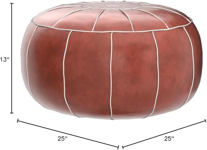 Decorative Pouf Foot Stool Round Unstuffed Leather Ottoman Cushion Storage seat or for Resting Your Feet on, Floor Chair Foot Living Room Bedroom Kids Room and Wedding (Rust)