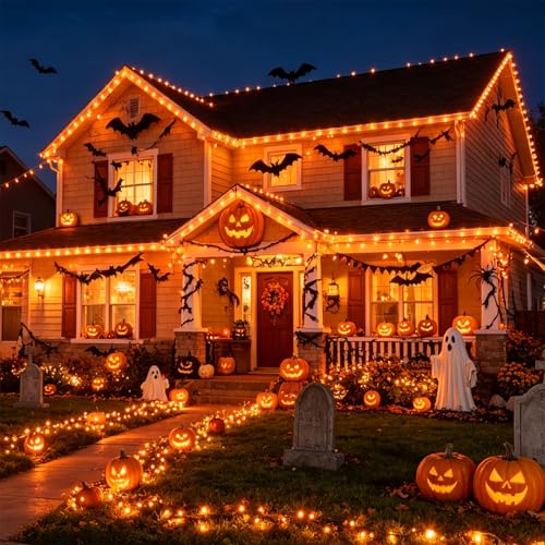 Orange Halloween Lights, 100 Count, Incandescent Mini Halloween String Lights Outdoor, Black Wire Connectable Tree Light for Garland Christmas Thanksgiving Holiday Patio Home Decor - color: Orange