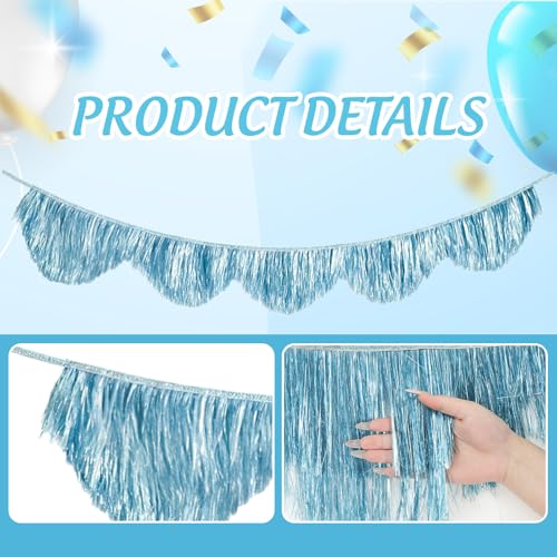 FYSUIMU 6.6 Ft Summer Blue Scalloped Banner Hanging Layered Sparkly Fringe Garland Tinsel Foil for Ocean Beach Themed Under The Sea Birthday Baby Shower Bachelorette Wedding Party Backdrop Decor - color: Blue