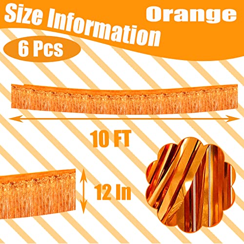 6 Pack 10 Feet Foil Fringe Garland Metallic Tinsel Streamers Banner Wall Hanging Curtain Backdrop Banner for Parade Floats, Valentine's Day, Wedding, Birthday, Mardi Gras Party Decorations(Orange) - color: 6 Pack Orange