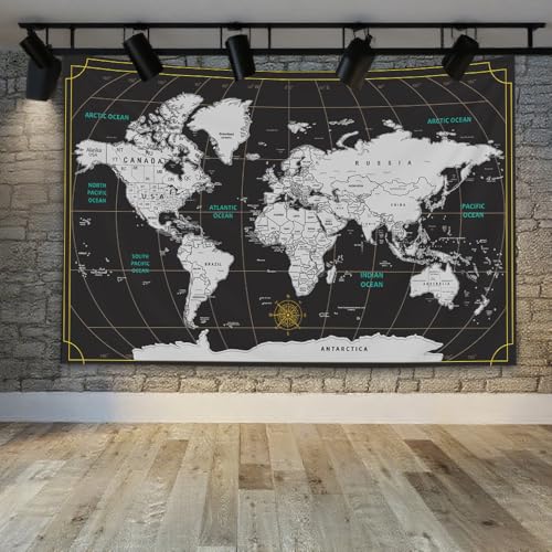 CAPSCEOLL World Map Tapestry Tapestry for Men Wall Hanging Black White Home Décor for Living Room 60X50 Inches - color: Black White 2, size: 60"L x 50"W