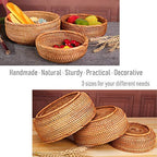 Hadewoven Round Rattan Fruit Basket Wicker Food Tray Weaving Storage Holder Dinning Room Bowl, 9 Inch Woven Bread Basket Key Bowls with 3.5”Wall for Table, Countertop (Medium 8.66") - size: Medium 8.66"
