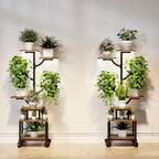 Plant Stand Indoor with Grow Lights - 7-Tier Plant Stand with Wheels, Tall Metal and Wood Indoor Plant Shelf with Tree Design, Rolling Flower Pot Holder Rack with Waterproof Finish, Adjustable Display Stand for Home Garden, Patio, 41" Tall - size: 41in