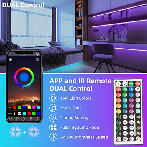 KSIPZE 100ft Led Strip Lights RGB Music Sync Color Changing Led Lights with Smart App Control Remote Led Lights for Bedroom Room Lighting Flexible Home Décor - size: 100 ft