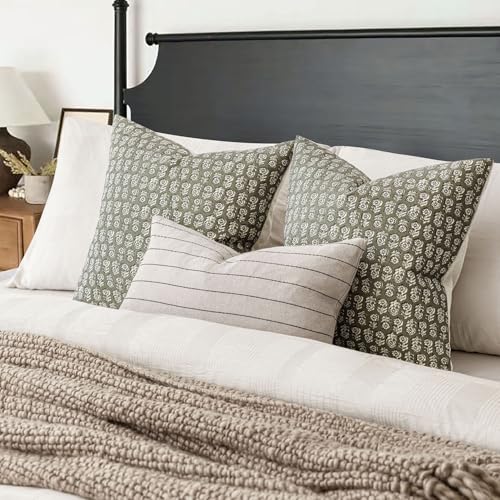 Foindtower Set of 2 Decorative Vintage Floral Print Throw Pillow Covers Neutral Modern Farmhouse Cushion Covers Boho Home Decor for Sofa Chair Couch Bedroom Living Room,18×18 Inch,Sage Green - color: Mosstone, size: 18" x 18" (Pack of 2)