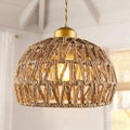 Boho Rattan Pendant Light, Adjustable Hanging Light Fixture with Natural Woven Shade, E26 Base Compatible for Kitchen Island, Bedroom, Living Room (Bulb Not Included) - color: 7.5”hemispherical shaped