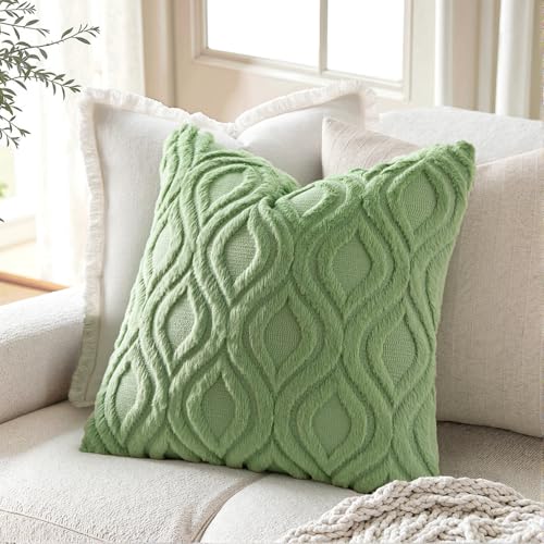 MIULEE Summer Sage Green Throw Pillow Covers 18x18 Inch, Soft Plush Faux Wool Couch Pillow Covers Set of 2 Decorative Farmhouse Boho Throw Pillows for Sofa Living Room Bed - color: Sage Green, size: 18" x 18" (Pack of 2)