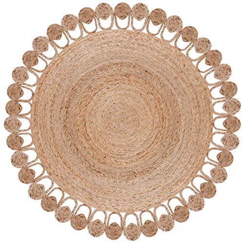 SAFAVIEH Natural Fiber Round Collection 5' Round Natural NFB252A Handmade Boho Country Charm Jute Area Rug - size: 5' (Round)