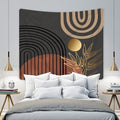 KOMLLEX Abstract Mid Century Tapestry 59Wx51H Boho Neutral Men Wall Hanging Arch Sun Leaves Minimalist Modern Geometric Simple Black Brown Gold Home Decor Art for Living Room Bedroom Dorm