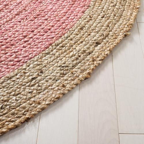 SAFAVIEH Area Rug 3' Round - Natural Fiber Collection - Pink & Natural Brown, Handmade Jute, Braided Border Design (NF801P) - color: Pink/Natural, size: 3' (Round)
