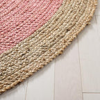 SAFAVIEH Area Rug 3' Round - Natural Fiber Collection - Pink & Natural Brown, Handmade Jute, Braided Border Design (NF801P) - color: Pink/Natural, size: 3' (Round)