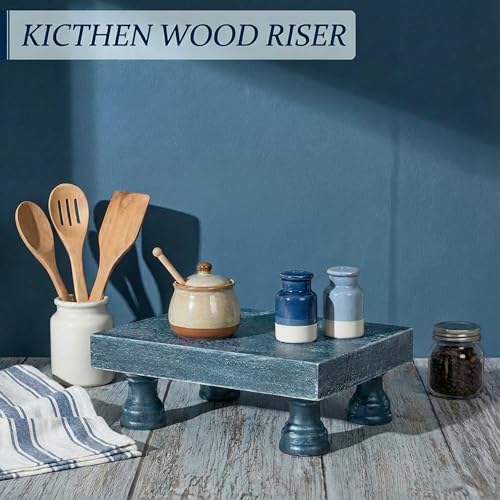 EOSAHR Decorative Display Risers for Home Decor - Wood Pedestal Stand for Kitchen Decor and Countertop Organizer - Ideal for Apartment Essentials (Blue) - color: D-Blue