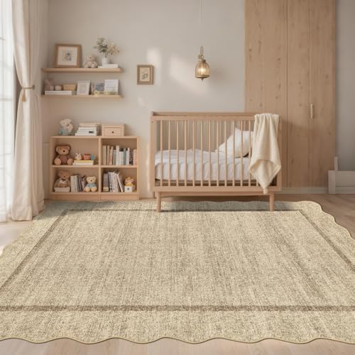 GarveeHome Scalloped Washable Rugs 8x10 Area Rugs for Living Room Modern Non Slip Throw Rugs Large Rug for Bedroom Low Pile Non Shedding Stain Resistant Carpet for Dining Room 8 ft x10 ft Jute - color: Jute, size: 8' x 10' (Rectangular)