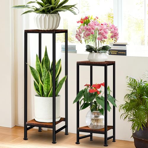 LUBORN 41" Tall Plant Stand Indoor, 2 Tier Plant stands for Indoor Outdoor Plants, Heavy Duty Flower Stand Metal Pedestal Stand Modern Display Rack for Living Room, Brown - color: brown, size: 41''