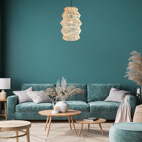 FOREVER BAMBOO Indonesian Hand-Woven Natural Rattan Pendant Light Fixture Circle Shape Woven Wicker Lampshade Chandelier Interior Decor, 15 in H x 15 in W - style: Java Circle