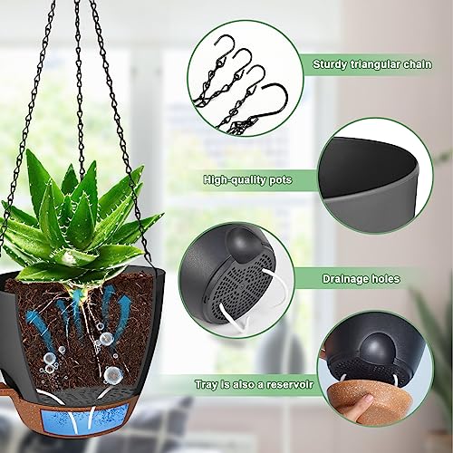 3 Pack Hanging Planter Indoor Outdoor Flower Pots 7/6.5/5 Inch, Self-Watering Hanging Pot with Drainage Holes Hanging Baskets Holder Plant Pots for Garden (Black) - color: Black, size: 7/6.5/5 Inch
