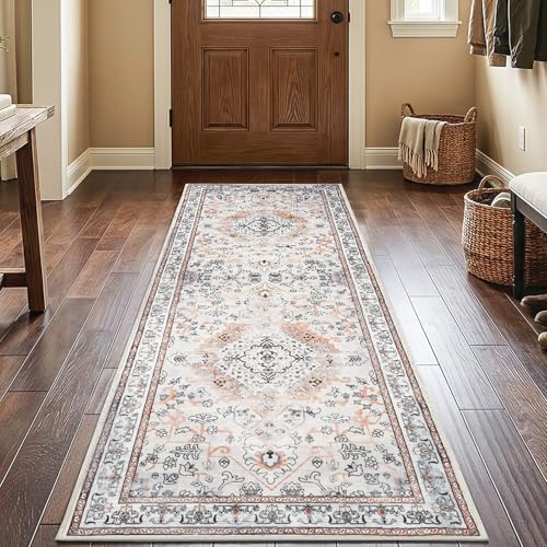 HOOBRO 2 x 6 Runner Rugs Washable, Area Rugs for Hallway Kitchen Bedroom Beside Laundry Bathroom Rug, Non-Slip Backing Stain Resistant Carpet, Pet Friendly Low Pile Soft Rug, Vintage Beige EF02AR01 - color: Vintage Beige, size: 2' x 6' (Rectangular)
