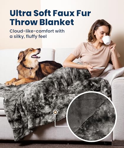 Everlasting Comfort Gray Faux Fur Throw Blanket for Couch – 50"x65" Minky Plush & Fluffy Throw, Soft Cozy Cover for Bed, Sofa & Living Room Home Decor (Pack of 2) - color: Gray (Pack of 2)