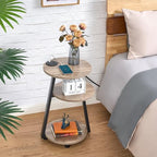 BEWISHOME Round End Table with Charging Station, Side Accent Table with 3-Tier Shelves, Small Couch Table for Living Room Greige KTZ51G - color: Beige, size: with PowerOutlet