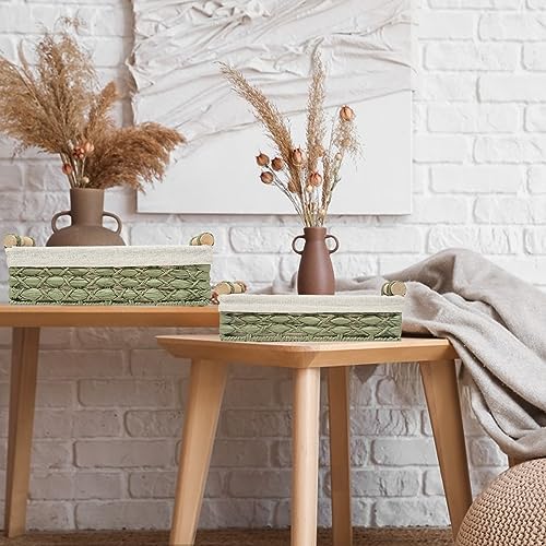 Storage Basket Wicker Baskets for Organizing with Handle Decorative Storage Bins for Countertop Toilet Paper Storage Basket for Toilet Tank Top Small Baskets Set (Set of 2,Green) - color: green