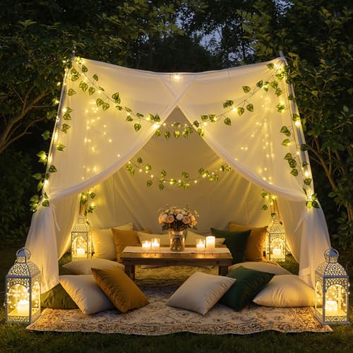 DomeStar 40Ft 120 LED Pothos Vines String Lights with Remote, Fairy Lights with Artificial Greenery Vines for Bedroom, Dorm, Wall, Wedding, Party, Indoor Outdoor Holiday Home Decor - style: 40Ft-120LED-Green Vine