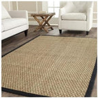 SAFAVIEH Area Rug 9' Square - Natural Fiber Collection - Large - Natural & Black, Seagrass, Basketweave Pattern with Border (NF114C)