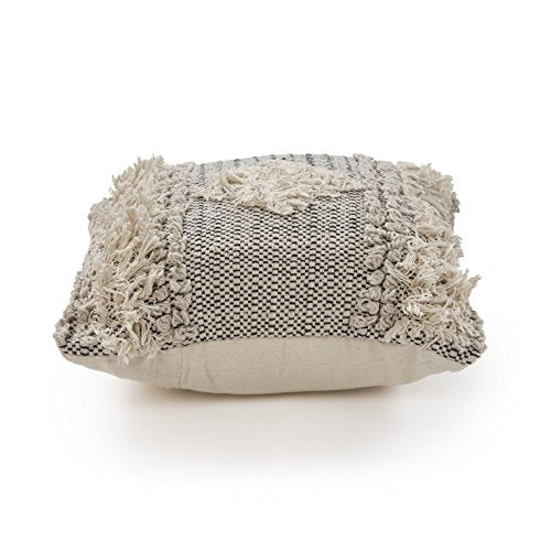 LR Home 20" x 20" Inches Geometric Cotton Throw Pillow Covers For Home Decor | Shabby Chic Boho Cushion Covers For Throw Pillows | Perfect For Living Room Couch & Bedroom Decorations | Black/Beige - color: Black/Beige, size: 20" x 20" (Pack of 1)