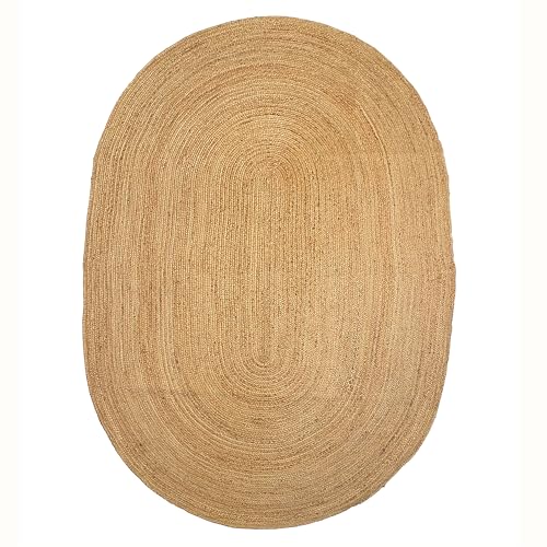 Chardin home Hand Woven Natural Jute Braided Area Rug – 6x9 Feet Oval | Vintage Boho Reversible Rug for Living Room, Bedroom, Dining Area, Entryway | Farmhouse Natural Fiber Floor Covering - size: 6' x 9' (Oval)