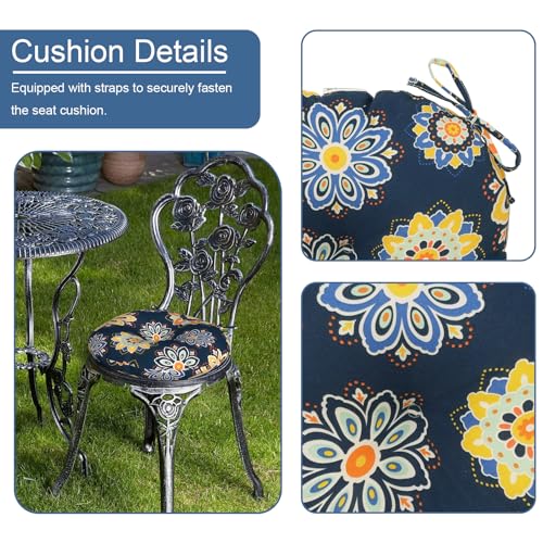 LVTXIII Outdoor Bistro Chair Cushions, 15"x15"x4" Round Patio Chair Cushions, All Weather Tufted Seat Cushions for Patio Furniture Use, Set of 2, Bloom Cobalt - color: Bloom Cobalt
