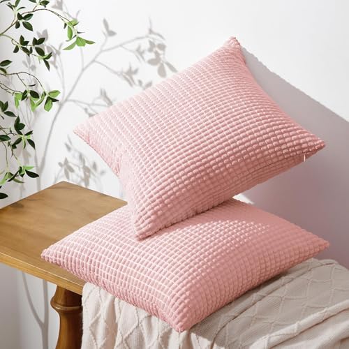 Softalker Throw Pillow Covers 16x16 Inch, Set of 2, Soft Corduroy Boho Stripe Decorative Pillow Cover, Couch Fluffy Pillow Cover for Farmhouse Home Decor Bed Living Room, Pink - color: Yml Pink, size: 16" x 16" (Pack of 2)