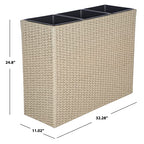 SAFAVIEH Outdoor - Rita Beige Wicker 3-Tier Plant Stand with Baskets, Vertical Flower Rack Planter Shelf for Patio, Balcony, Garden, 32.28"W x 11.02"D x 24.8"H (PAT7705B) - color: Beige