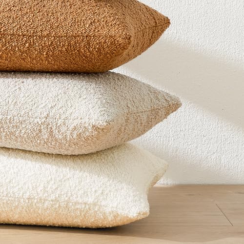 Mixhug Decorative Boucle Throw Pillow Covers, Tobacco Brown, 12 x 20 Inches, Pack of 2 - Textured Boho Pillow Covers for Couch and Bed - color: Tobacco, size: 20" x 12" (Pack of 2)