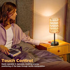 Rattan Table Lamps for Living Room, 3 Way Dimmable Touch Lamps, Small Bedside Lamps with LED Bulbs, Phone Stand, USB Ports and AC Outlet, Boho Nightstand Lamp for Kids Room, Bedroom, Office (2 Pack) - size: 2 Pack Rattan