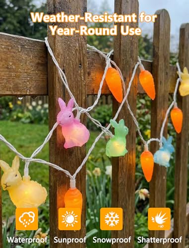 LED Easter Bunny Carrot String Lights, 8.5Ft Plug in Rabbit Lights Indoor Easter Decorations, 10 Multicolor Bunny Carrots for Outdoor Party Birthday Garden Spring Home Decor for Kids - color: Multicolor Rabbits Carrot