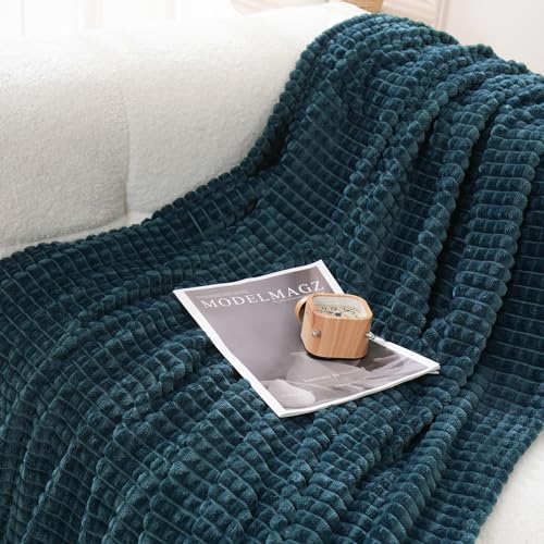 Puncuntex Flannel Fleece Throw Blanket Dusty Blue 50"×60",Super Soft Plush Cozy Blanket with Square Grid Design Luxury for Couch Sofa Chair - color: Dusty Blue, size: 50"×60"